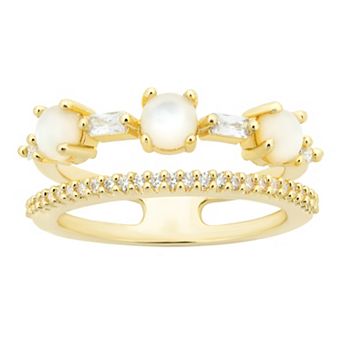City Luxe Gold Tone Mother of Pearl & Cubic Zirconia Faux Stack Ring