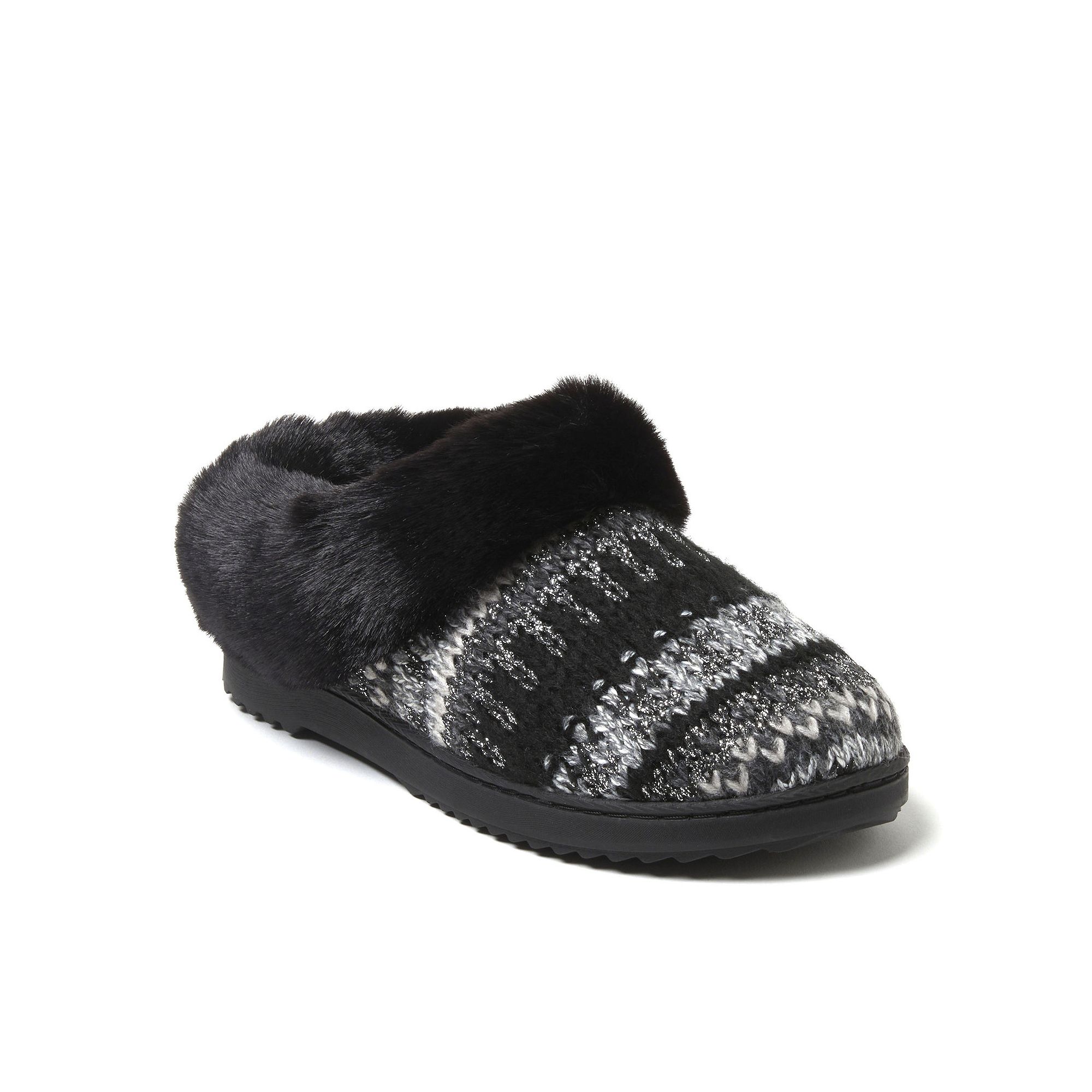 Dearfoams Hannah Festive Knit Womens Clog Slippers, Size: Small, Black Tea