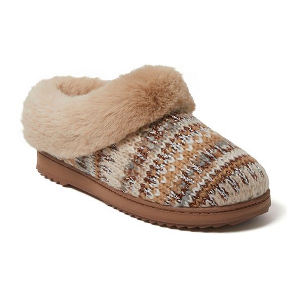 Dearfoams Hannah Festive Knit Women's Clog Slippers - Latte (MEDIUM)
