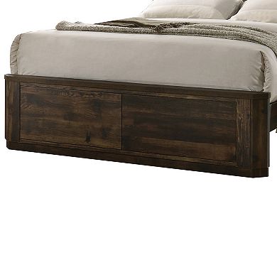 Transitional Style Queen Size Bed with Panel Design Headboard, Rustic Brown