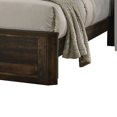 Transitional Style Queen Size Bed with Panel Design Headboard, Rustic Brown