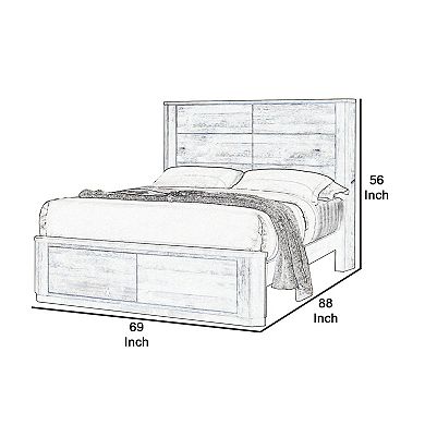 Transitional Style Queen Size Bed with Panel Design Headboard, Rustic Brown