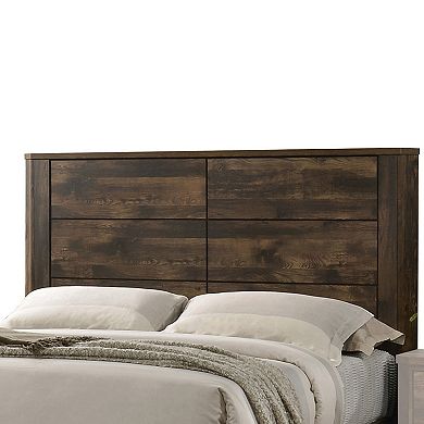 Transitional Style Queen Size Bed with Panel Design Headboard, Rustic Brown