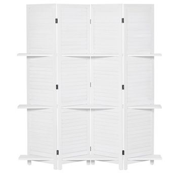 HOMCOM 4 Panel Privacy Screen, Room Divider with 3 Shelves Distressed