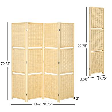 6' Folding Privacy Screen Indoor Room Divider W/ 2 Open Display Shelves, Natural