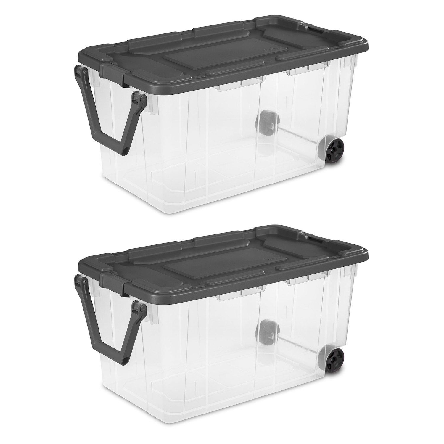 HOMZ 112 Quart Extra Large Rectangular Clear Plastic Storage Container Bins  with Secure Latching Lid, Grey Latch, (2-Pack)