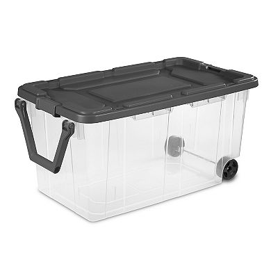 Sterilite 160 Qt Latching Stackable Wheeled Storage Box Container w/ Lid, 2 Pack