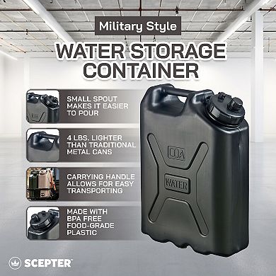 Scepter 5 Gallon 20 Liter Heavy Duty Military Style HDPE Water Container, Black