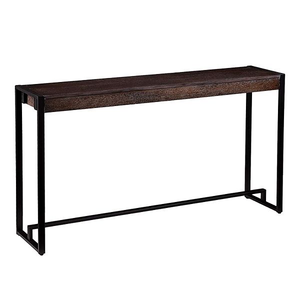 SEI Furniture Modern Metal Macen Narrow Console Sofa Table, Burnt Oak/Black