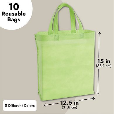 10 Pack Non Woven Bags For Grocery Shopping, 5 Colors, 15 X 12.5 In