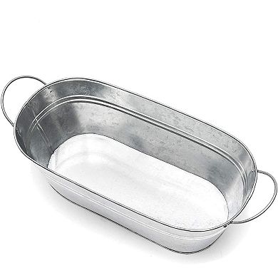 Galvanized Metal Oval Planter with Handles for Decor (11.8 x 5.5 x 4 in, 3 Pack)