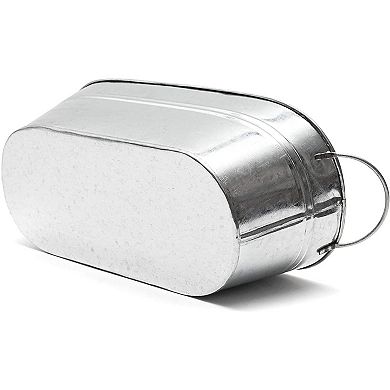 Galvanized Metal Oval Planter with Handles for Decor (11.8 x 5.5 x 4 in, 3 Pack)
