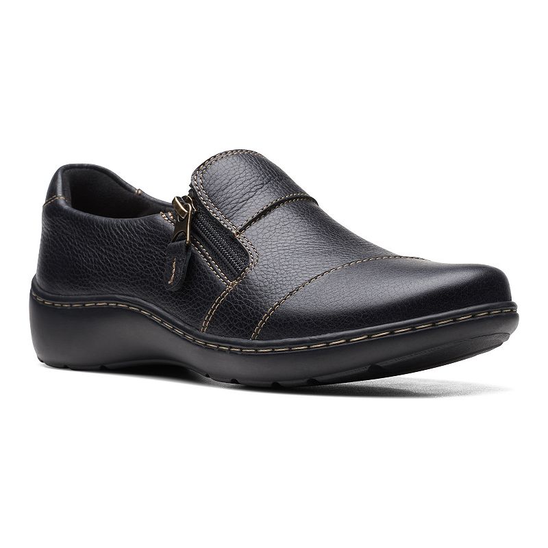 Clarks® Cora Harbor Women's Leather Shoes, Size: 10 Wide, Black