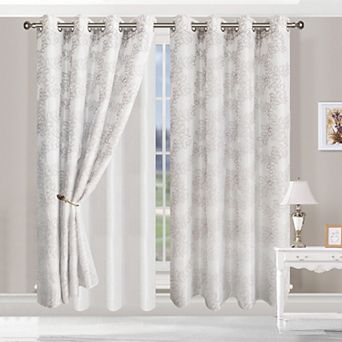 Superior Vintage Rustic Leaves Sheer Rod Pocket Curtain Set
