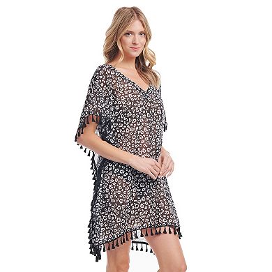 Women's Mazu Tie-Dye Cheetah Tassel Kaftan Swim Coverup