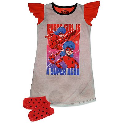 Girls 4 12 Miraculous Ladybug Dorm Nightgown Socks Set