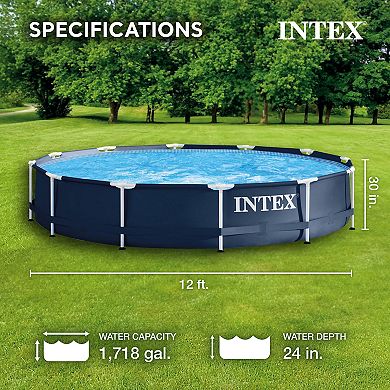 Intex Metal Frame 12' x 30" Round Above Ground Outdoor Swimming Pool with Pump