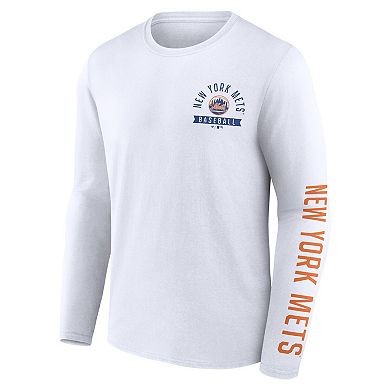 Men's Fanatics Branded White New York Mets Pressbox Long Sleeve T-Shirt