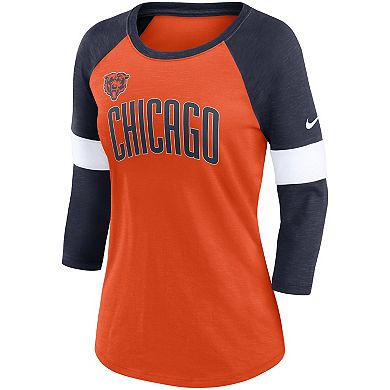 Women's Nike Chicago Bears Heather Orange/Heather Navy Football Pride Raglan 3/4-Sleeve T-Shirt