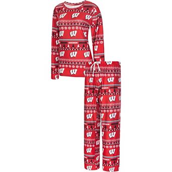 Women's Concepts Sport Red Wisconsin Badgers Holiday Long Sleeve T-Shirt and Pants Sleep Set