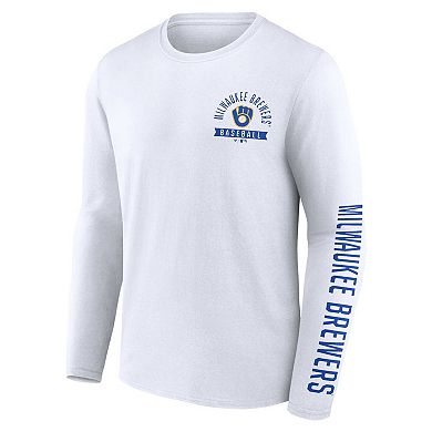 Men's Fanatics Branded White Milwaukee Brewers Pressbox Long Sleeve T-Shirt