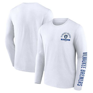Men's Fanatics Branded White Milwaukee Brewers Pressbox Long Sleeve T-Shirt