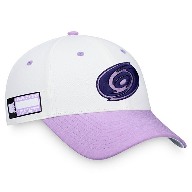 Men's Fanatics Branded White/Purple Carolina Hurricanes 2022 Hockey Fights  Cancer Authentic Pro Snapback Hat
