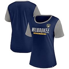 Starter Women's Navy, Gold Milwaukee Brewers Game On Notch Neck Raglan T- Shirt