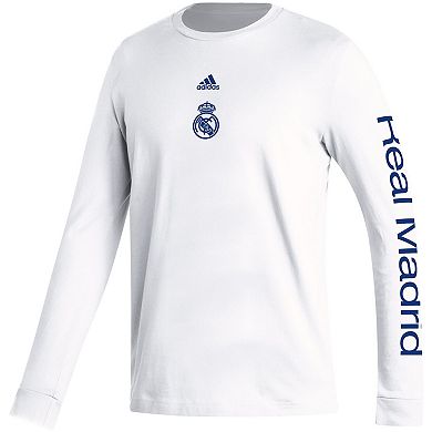 Men's adidas White Real Madrid Team Crest Long Sleeve T-Shirt
