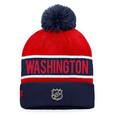 Men's Fanatics Branded Navy/Red Washington Capitals Authentic Pro Rink Cuffed Knit Hat with Pom