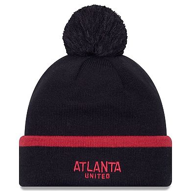 Men's New Era Black Atlanta United FC Wordmark Kick Off Cuffed Knit Hat with Pom