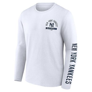 Men's Fanatics Branded White New York Yankees Pressbox Long Sleeve T-Shirt