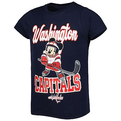Girls Youth Navy Washington Capitals Mickey Mouse Go Team Go T-Shirt