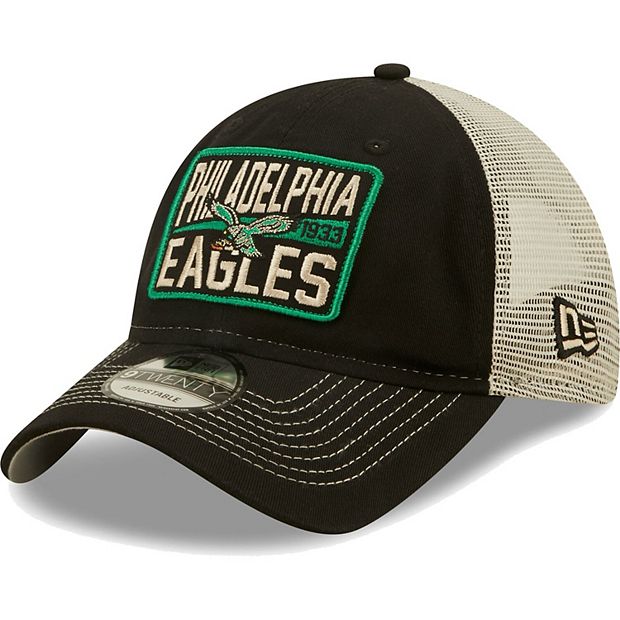 New Era Men's New Era Black/White Philadelphia Eagles Logo Patch Trucker  9FORTY Snapback Hat