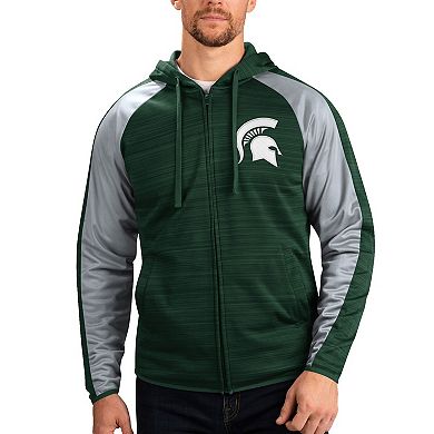 Men's G-III Sports by Carl Banks Green Michigan State Spartans Neutral Zone Raglan Full-Zip Track Jacket Hoodie