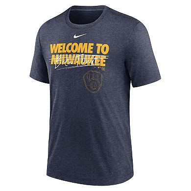 Men's Nike Heather Navy Milwaukee Brewers Home Spin Tri-Blend T-Shirt
