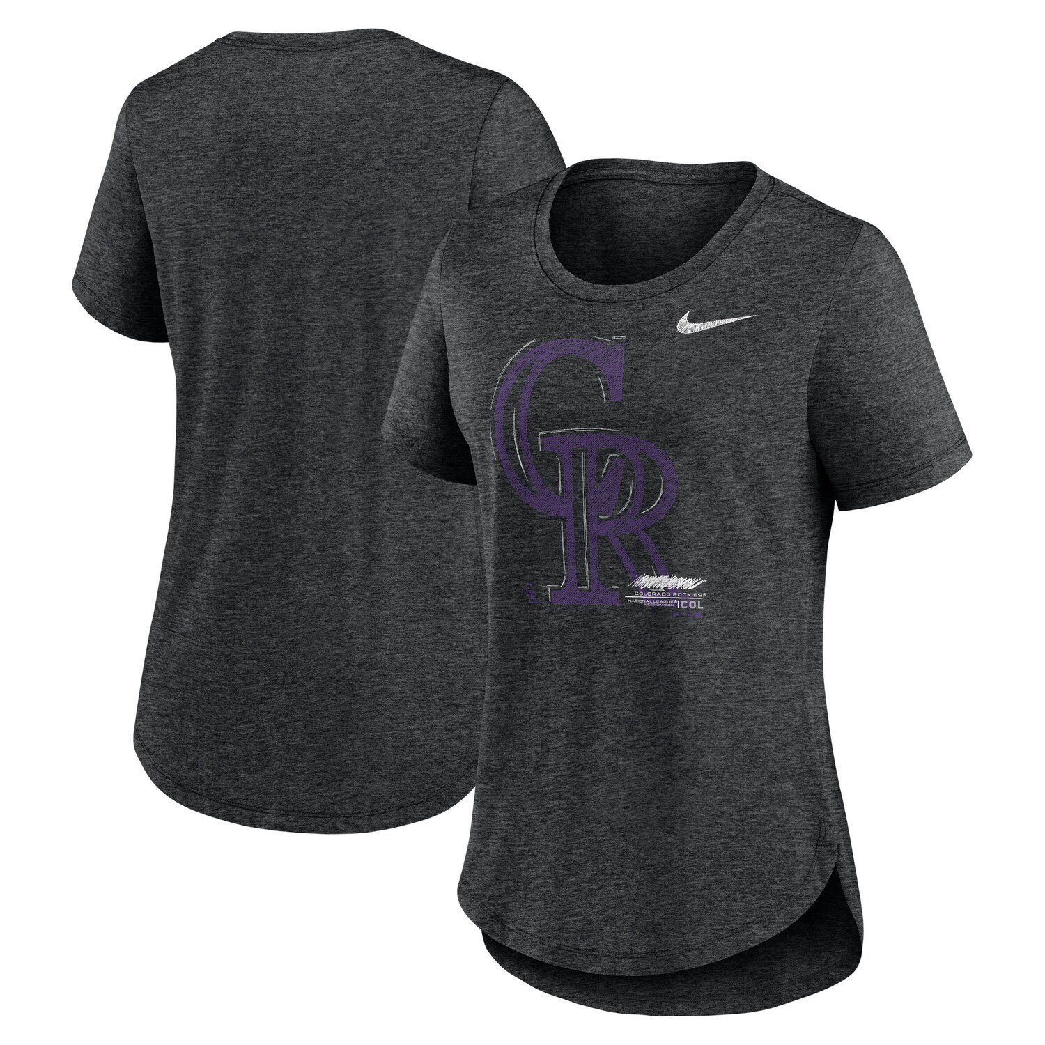 Women's Baltimore Ravens Nike Heathered Gray/Black Stripe Mesh Nickname  Tri-Blend 3/4-Sleeve T-Shirt