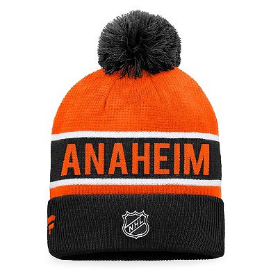 Men's Fanatics Branded Black/Orange Anaheim Ducks Authentic Pro Rink Cuffed Knit Hat with Pom