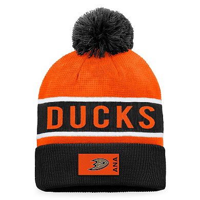 Men's Fanatics Branded Black/Orange Anaheim Ducks Authentic Pro Rink Cuffed Knit Hat with Pom