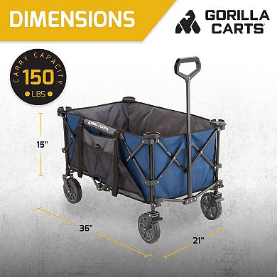 Gorilla Carts 7 Cubic Feet Foldable Utility Beach Wagon w/ Oversized Bed