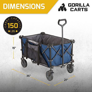 Gorilla Carts 7 Cubic Feet Foldable Utility Beach Wagon w/ Oversized Bed