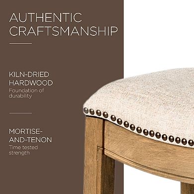 Maven Lane Adrien Saddle Counter Stool In Natural Wood Finish W/ Wheat Cream Fabric Upholstery