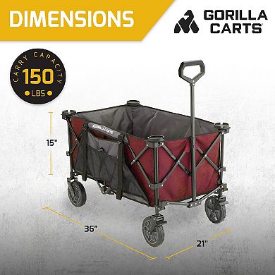 Gorilla Carts 7 Cubic Feet Foldable Utility Beach Wagon w/ Oversized Bed