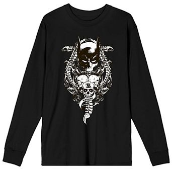 Men's Batman Bat Mask And Skulls Long Sleeve Tee
