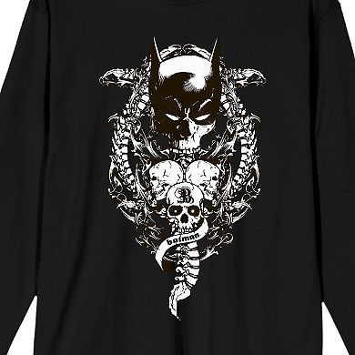 Men's Batman Bat Mask And Skulls Long Sleeve Tee