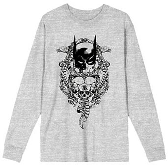 Men's Batman Bat Mask With Skulls Long Sleeve Tee
