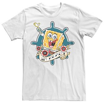 Men's Sponge Bob Im Ready Tattoo Style Tee