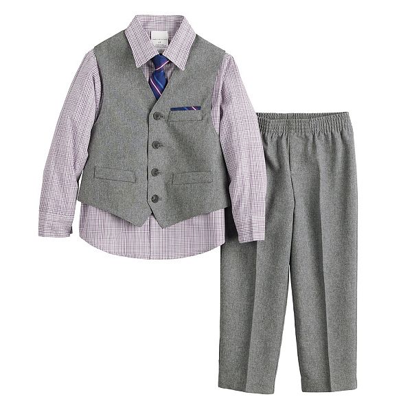 Toddler Boy Van Heusen Grey Heather Poplin Vest, Shirt & Pants Set