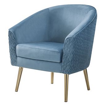 Accent Chair with Velvet Upholstery and Metal Legs, Blue