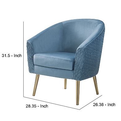 Accent Chair with Velvet Upholstery and Metal Legs, Blue